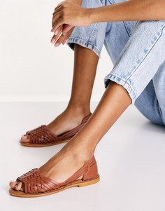 Светло-коричневые кожаные плетеные сандалии ASOS DESIGN Francis-Коричневый цвет