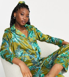 Зеленый атласный комплект из пижамы и резинки для волос с цветочным принтом Hope & Ivy-Зеленый цвет