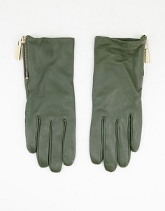 Темно-зеленые кожаные перчатки с застежкой-молнией Paul Costelloe-Зеленый цвет
