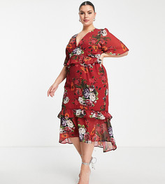 Чайное платье миди с расклешенными рукавами и комбинированным цветочным принтом Hope & Ivy Plus-Разноцветный