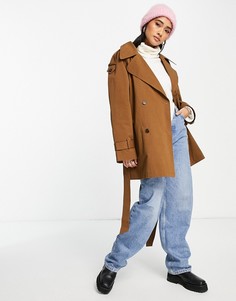 Короткий тренч табачного цвета Topshop-Коричневый цвет