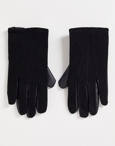 Черные перчатки из искусственной кожи и натуральной замши ASOS DESIGN-Черный цвет