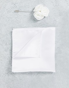 Свадебная булавка с цветком цвета слоновой кости на лацкан и платок для пиджака Gianni Feraud-Белый