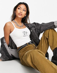 Белый топ на бретельках с вышитым херувимом Topshop