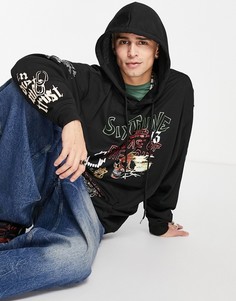 Худи черного цвета с принтом Sixth June-Черный