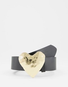 Ремень на талию и бедра с фактурной золотистой пряжкой в форме сердца Glamorous-Черный