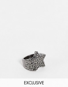 Нарядное массивное кольцо унисекс в форме звезды из темного металла с отделкой кристаллами Reclaimed Vintage Inspired-Серый
