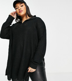 Черный джемпер на молнии с разрезами по бокам Yours-Черный цвет