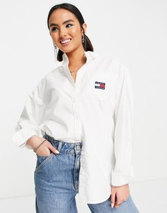 Белая рубашка бойфренда из органического хлопка с нашивкой с логотипом Tommy Jeans-Белый
