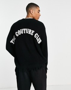 Черный джемпер с принтом на спине и потертостями на кромке The Couture Club