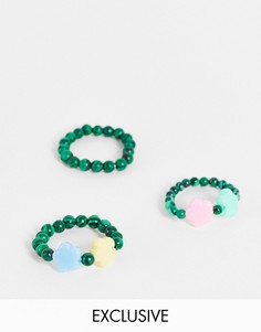 Эластичные кольца в стиле унисекс с цветами и бусинами зеленого цвета Reclaimed Vintage Inspired-Зеленый цвет