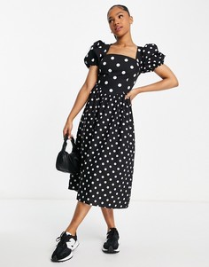 Платье миди с корсетом в белый горох Miss Selfridge-Черный