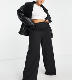 Черные брюки с широкими штанинами и сборками спереди Flounce London Plus-Черный