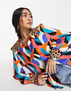 Блузка с контрастным воротником и абстрактным леопардовым принтом от комплекта Never Fully Dressed-Разноцветный