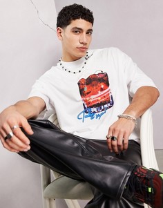 Белая oversized-футболка с рисунком коктейля и графическим принтом надписи и логотипа ASOS Dark Future-Белый