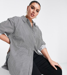 Белая удлиненная oversized-рубашка из поплина в черную полоску ASOS DESIGN Curve Edit-Разноцветный