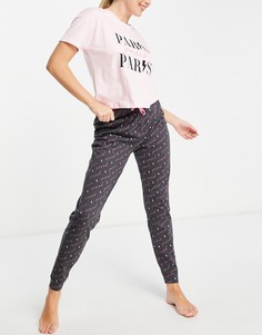 Розовый пижамный комплект с джоггерами надписью "Paris" New Look-Розовый цвет
