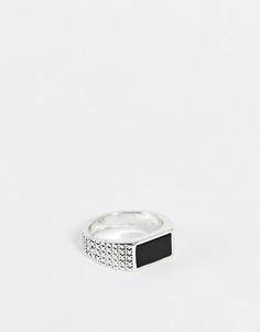 Серебристое узкое кольцо-печатка с черным агатом ASOS DESIGN-Серебристый