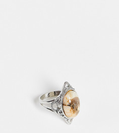 Серебристое массивное кольцо с орнаментом и камнем Reclaimed Vintage Inspired-Серебристый