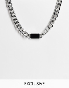Серебристое массивное ожерелье-цепочка с отделкой черной эмалью Reclaimed Vintage Inspired-Серебристый