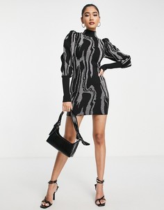 Черное облегающее платье мини с люрексом River Island-Черный