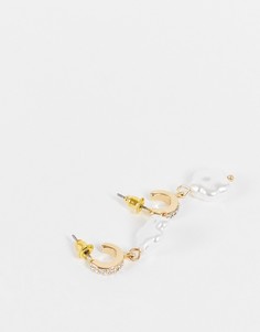 Золотистые серьги-кольца в стиле унисекс с застежкой хагги и цветами из искусственного жемчуга Reclaimed Vintage Inspired-Золотистый