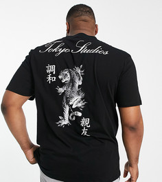 Черная футболка с принтом тигра и надписи "Tokyo" River Island Big & Tall-Черный