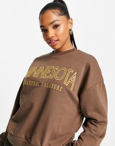 Коричневый oversized-свитшот с вышитой надписью "Minnesota" Stradivarius-Коричневый цвет