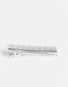Серебристый зажим для галстука с узором «елочка» ASOS DESIGN