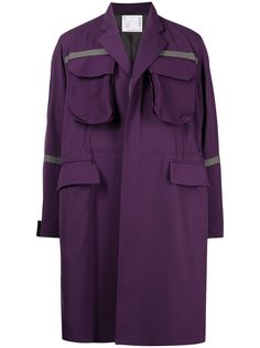 sacai однобортное пальто с контрастной отделкой