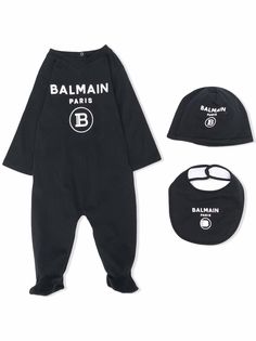 Balmain Kids комплект из комбинезона, шапки и нагрудника с логотипом