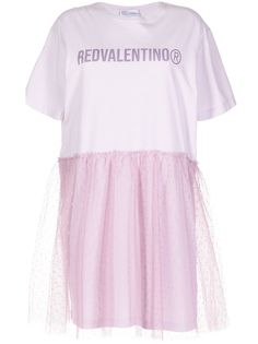 RED Valentino платье-футболка с тюлем пуэн-деспри