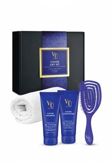 Набор для ухода за волосами Von U подарочный корейский / Для сухих, кудрявых и вьющихся волос / Шампунь 200 мл + Кондиционер 200 мл + Расческа+ Полотенце / Caviar Gift Set