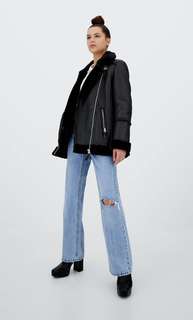 Stradivarius Дубленка В Байкерском Стиле Черный M