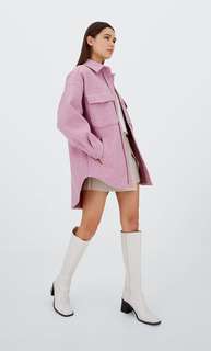 Stradivarius Куртка-Рубашка Из Плотного Трикотажа Приглушенно-Розовый M