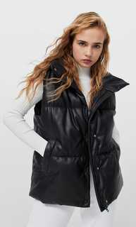 Stradivarius Стеганый Жилет Из Искусственной Кожи Черный L