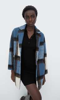 Stradivarius Пальто В Клетку Небесно-Голубой Xs