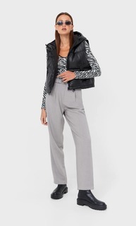 Stradivarius Короткий Стеганый Жилет Из Искусственной Кожи Черный S