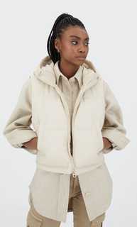 Stradivarius Короткий Стеганый Жилет Из Искусственной Кожи Цвет Небеленого Полотна S