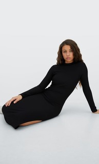 Stradivarius Платье Миди С Длинными Рукавами Черный L