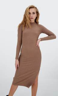 Stradivarius Платье Миди Из Мягкой Ткани С Отделкой В Рубчик Multicolor L