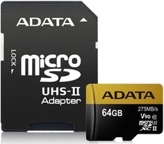Карта памяти 64GB ADATA AUSDX64GUII3CL10-CA1 Premier ONE microSDXC Class 10 UHS-II U3 V90 275MB/s (SD адаптер)