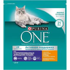 Сухой корм Purina ONE для домашних стерилизованных кошек и котов с высоким содержанием курицы и цельными злаками, 1,5кг
