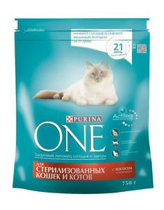 Сухой корм Purina One для стерилизованных и кастрированных кошек, лосось, 750гр