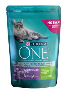 Сухой корм Purina ONE для кошек с чувствительным пищеварением, с индейкой и рисом, 200гр