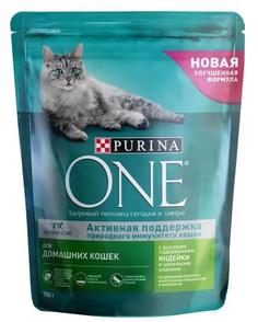 Сухой корм Purina ONE Indoor Formula для домашних кошек, с индейкой и цельными злаками, 750гр