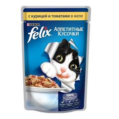 Влажный корм для кошек Felix Аппетитные кусочки в желе, курица/томаты, 85гр