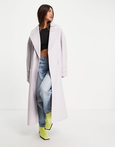 Пальто сиреневого цвета с запахом и поясом из букле Topshop-Фиолетовый цвет