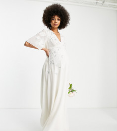 Свадебное платье макси цвета слоновой кости с глубоким вырезом и вышивкой Hope & Ivy Maternity-Белый