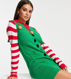 Новогоднее платье-джемпер с капюшоном и дизайном в стиле эльфа Brave Soul tall-Зеленый цвет